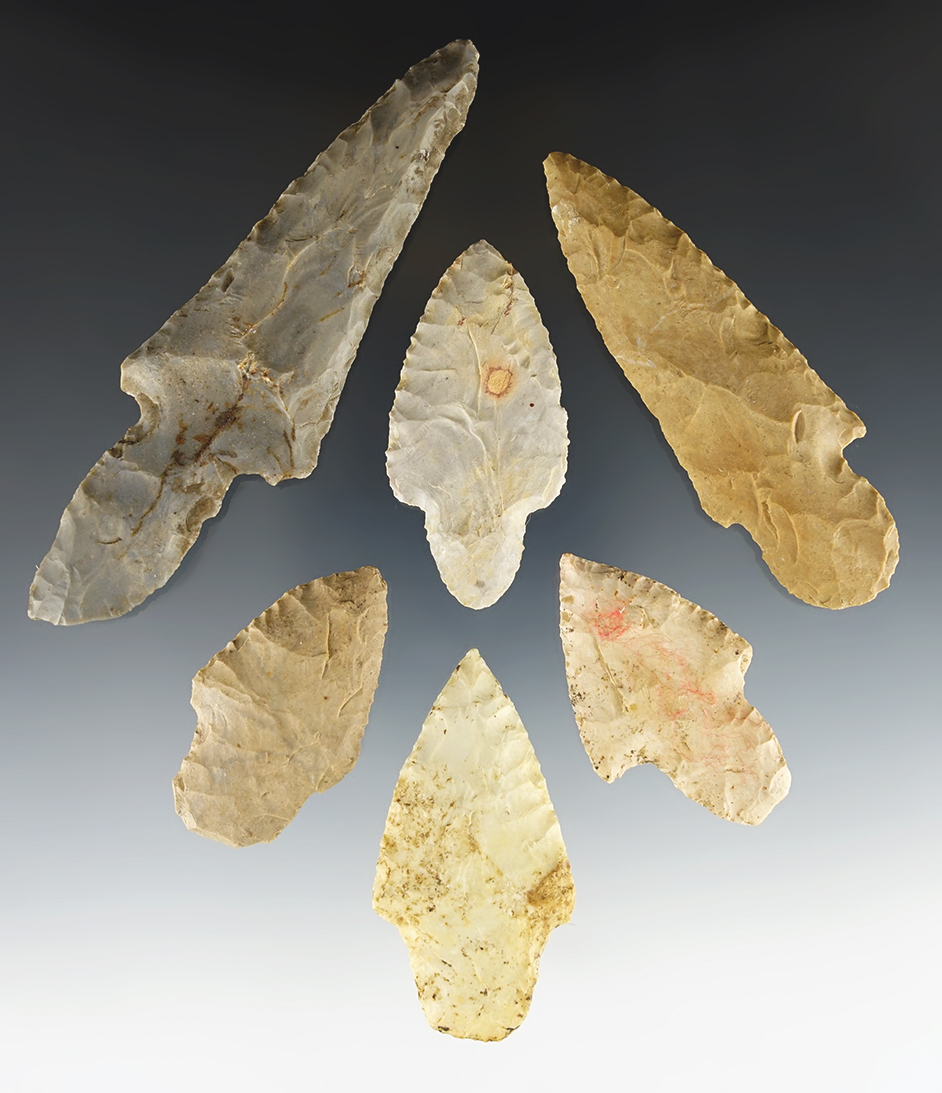 Set of 6 Midwest Adena points in good condition. All are from the Midwestern U.S. COA.