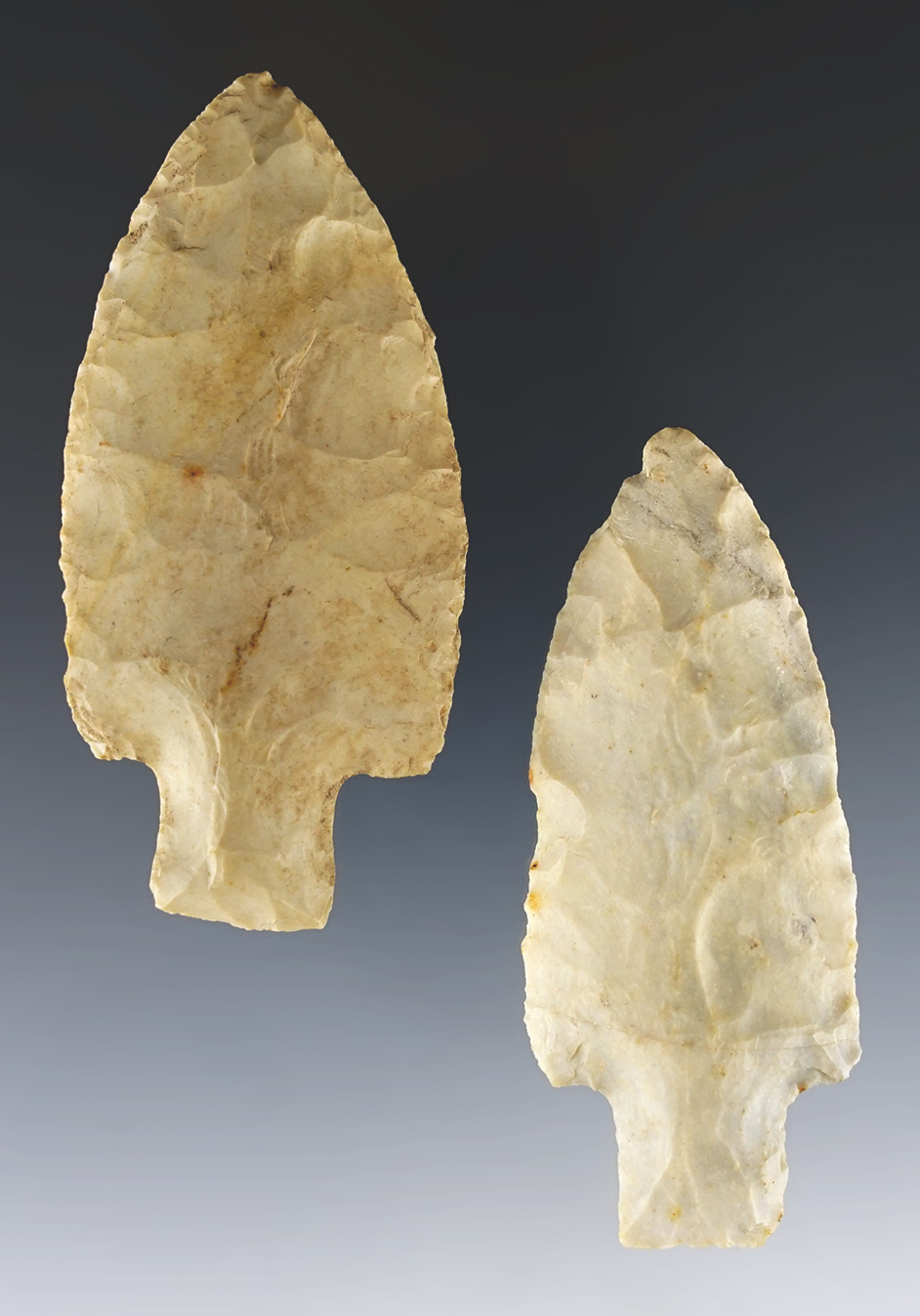 Pair of Stone Square Stem points found in Missouri. The larger is 3 1/4".