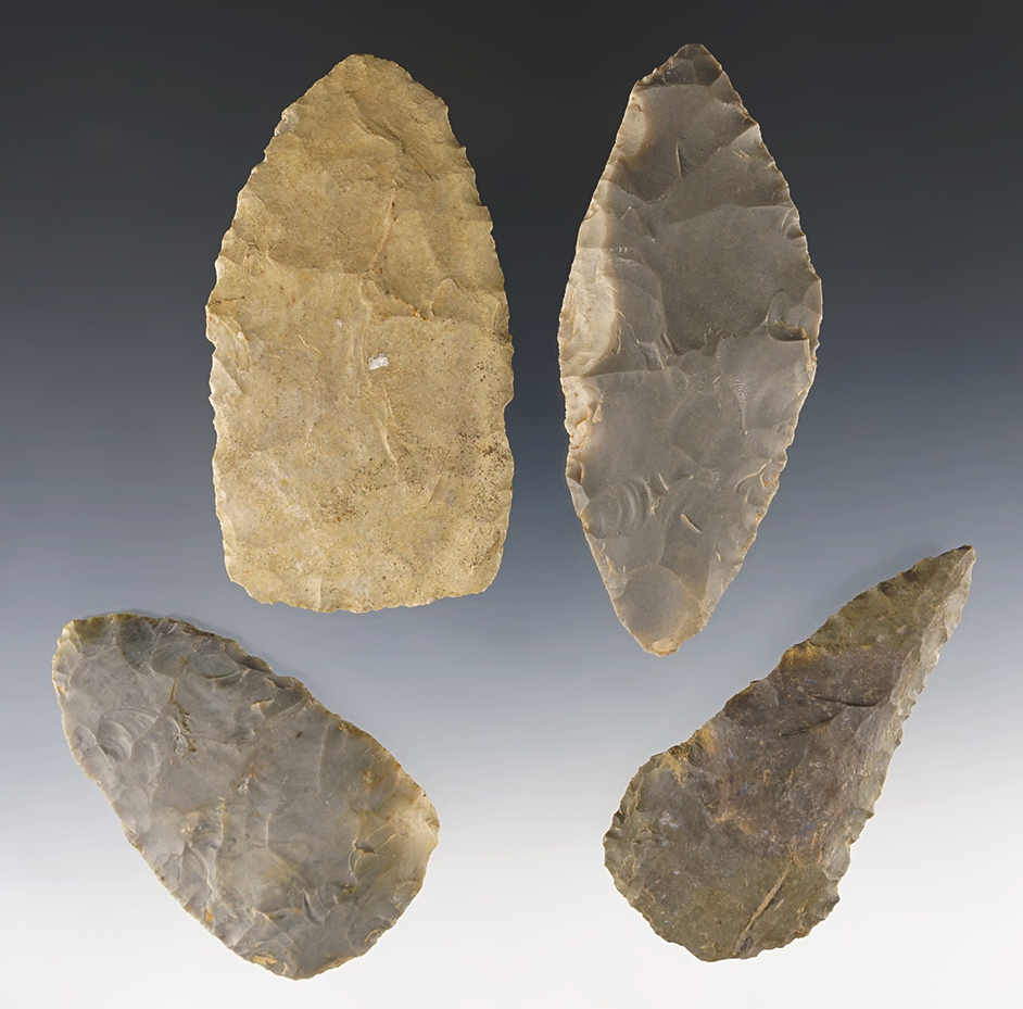 Set of four nicely made Blades found in southern Kentucky. The largest is 3 3/8".