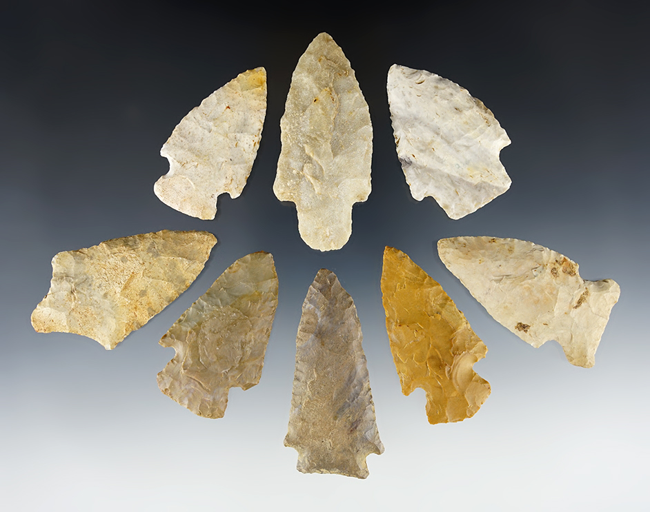 Set of 8 assorted points from various locations. All are in nice condition.