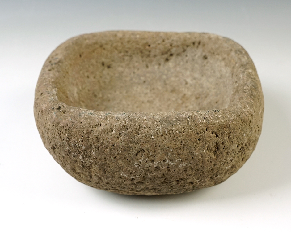 Well styled 6" x 6 1/2" Square Stone Bowl found near the Mississippi River, Wisconsin.