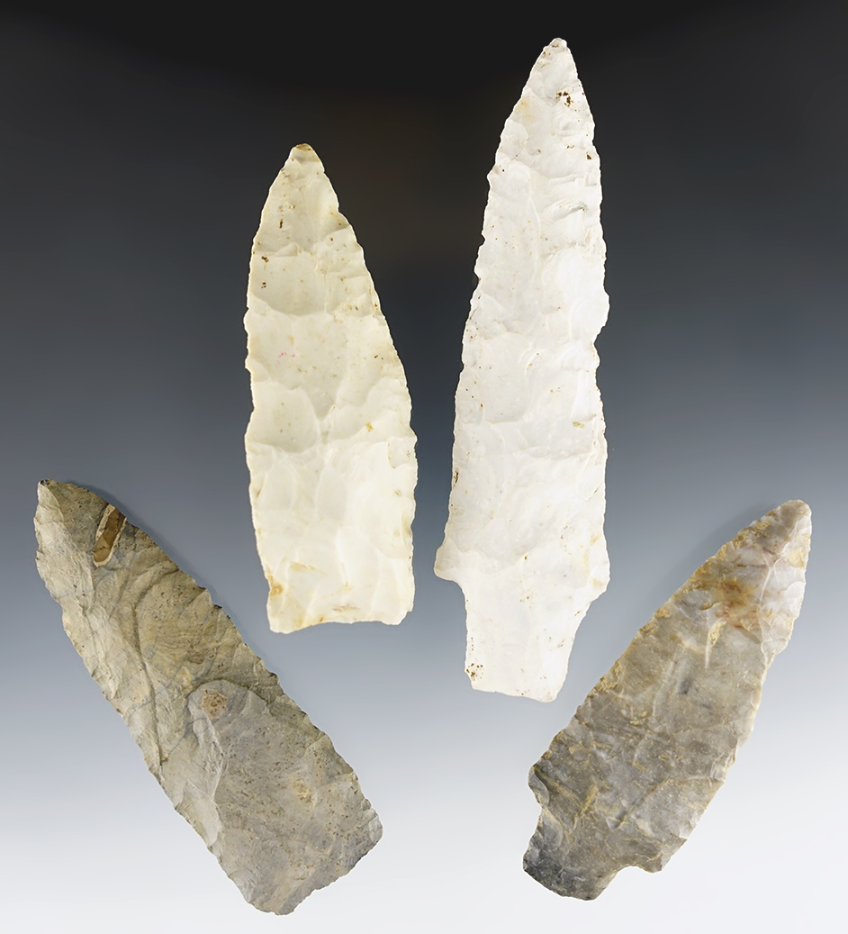 Set of four well patinated Knives found in Ohio. The largest is 4 7/8".
