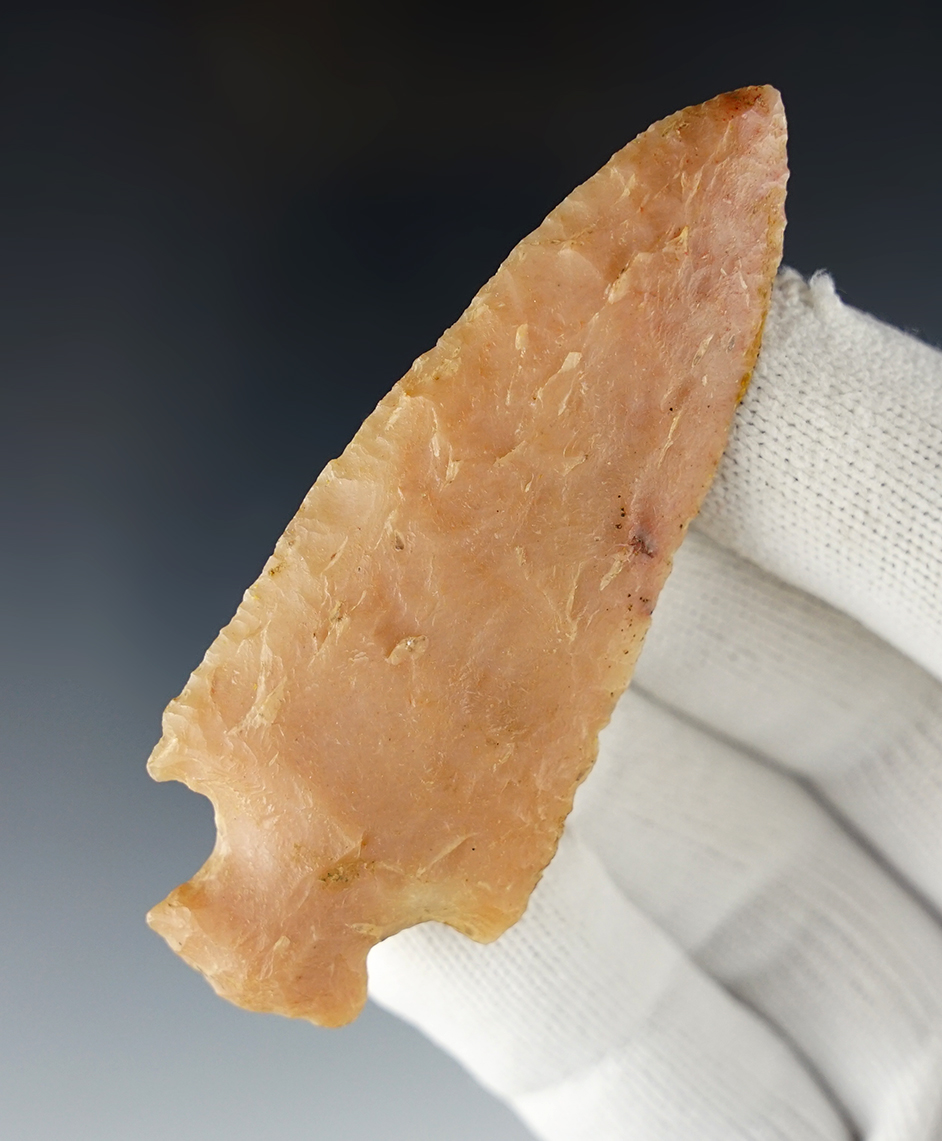 3 1/16" Motley found near the Pearl River in Mississippi. Made from Novaculite. COA.