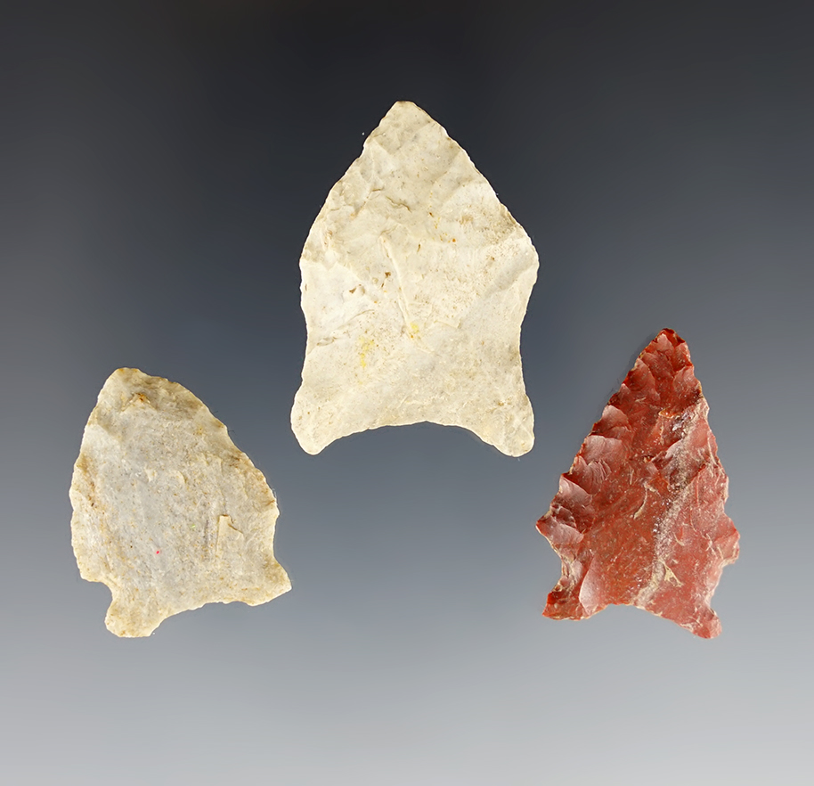 Set of 3 San Patrice points found close to Lake Pontchartrain, Louisiana. Ex. Fogleman.