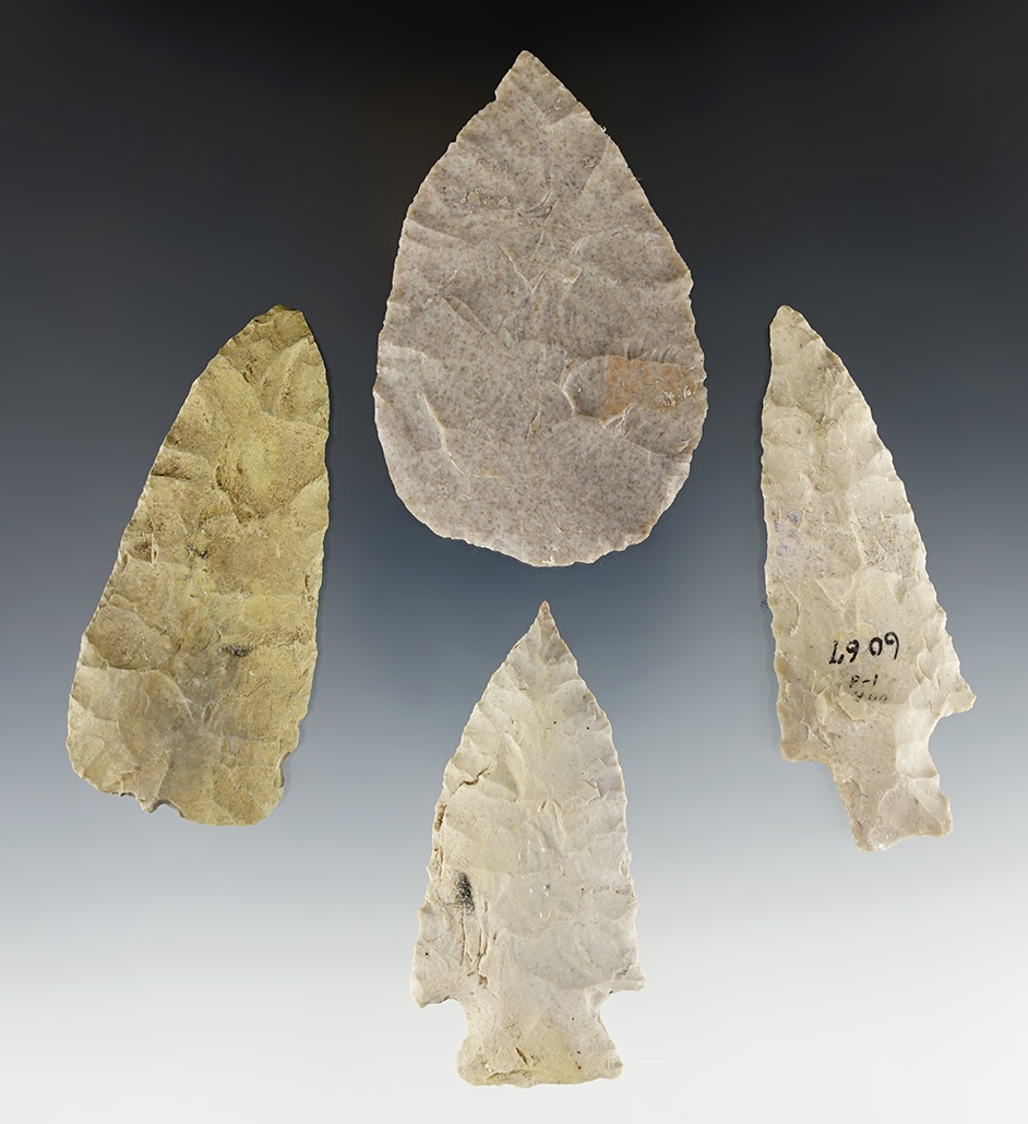 Set of four nice Texas points. One is Ex. Perino. The largest is 3 5/16".