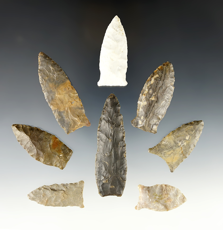 Set of 8 assorted Kentucky/Tennessee points in good condition. The largest is 2 7/8".