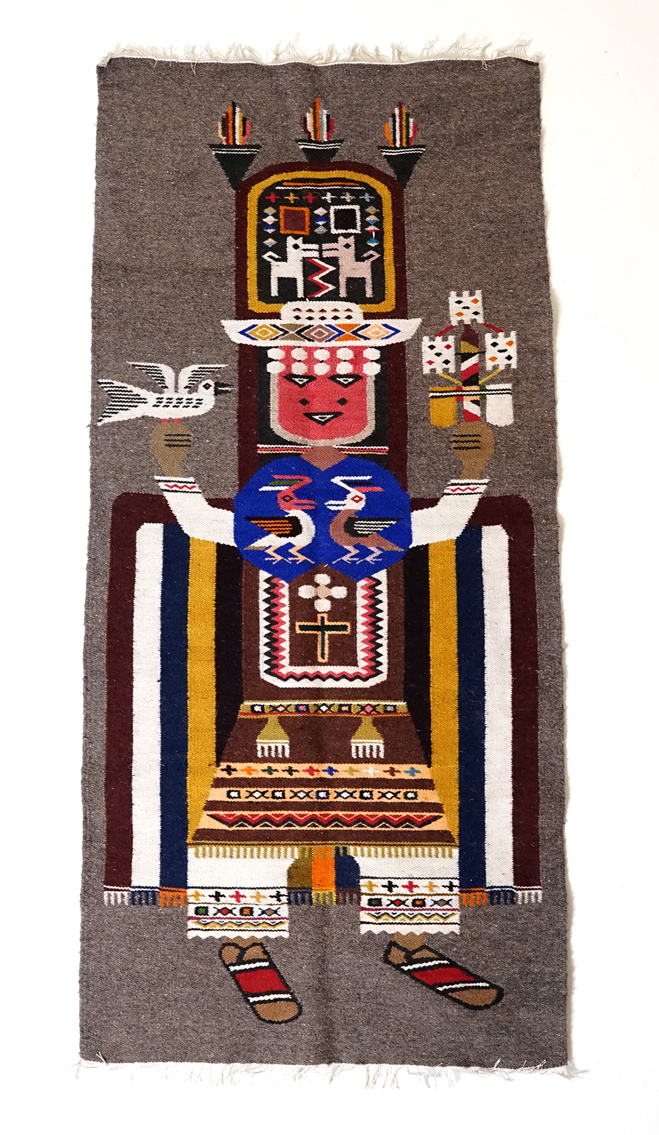 Vintage 23 1/2" wide x 51" long nicely woven Rug featuring a Precolumbian image.