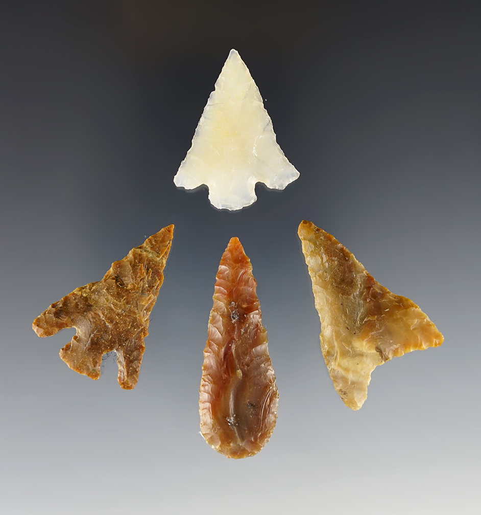 Set of four Oregon points in excellent condition. The largest is 1 7/8".