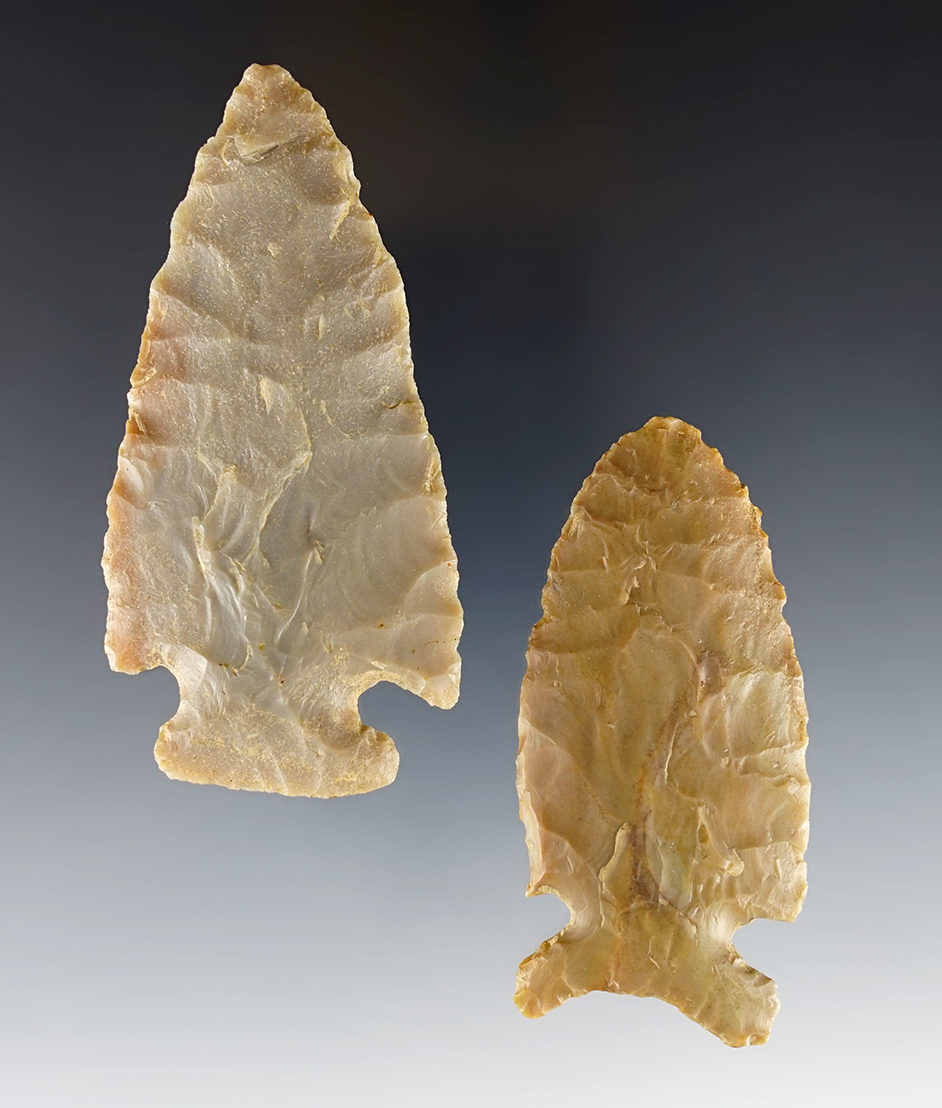 Pair of nicely made points found in Greenup Co., Kentucky. The larger is 3 5/16".