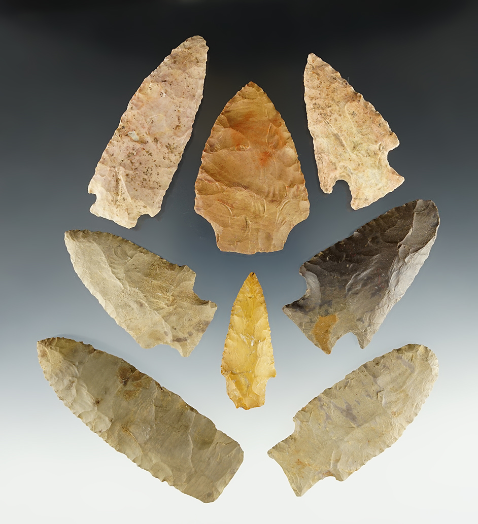 Set of 8 Southern U.S. points in excellent condition. The largest is 3 9/16".