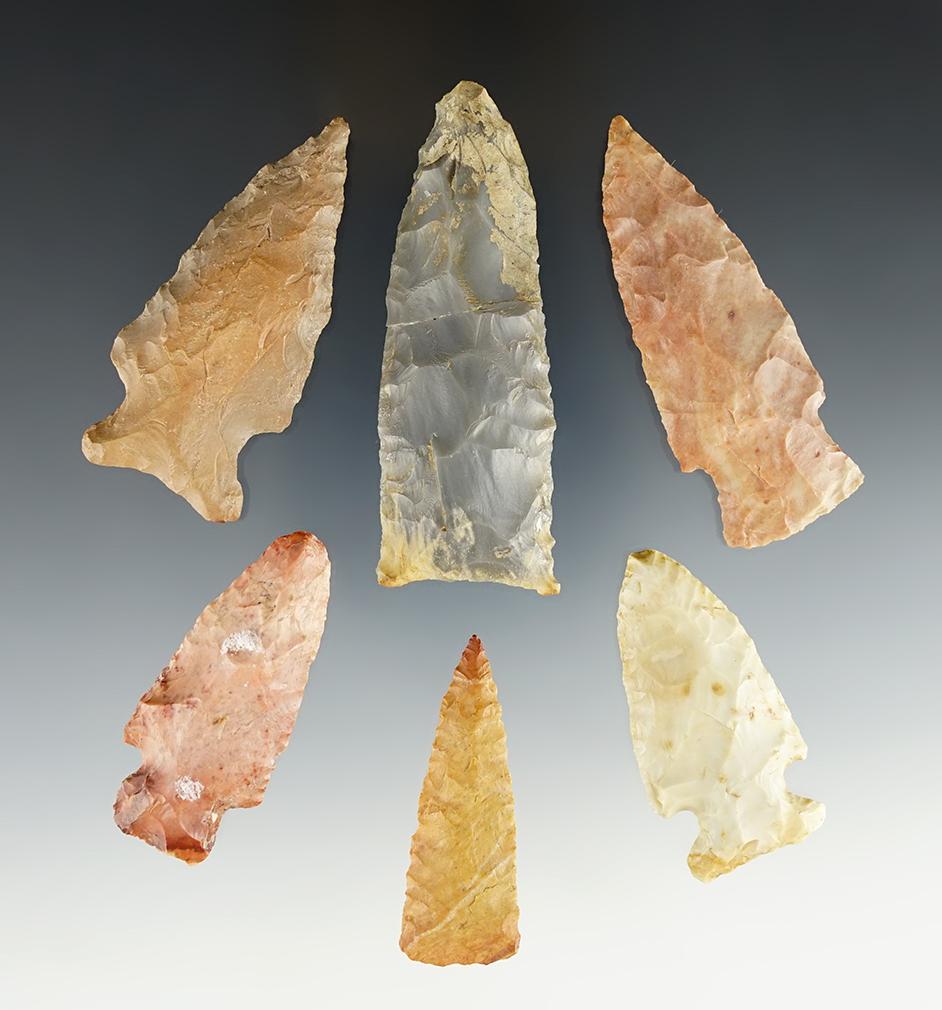 Set of 6  nice points found in Tennessee, Mississippi, Arkansas, and Kentucky. COA.
