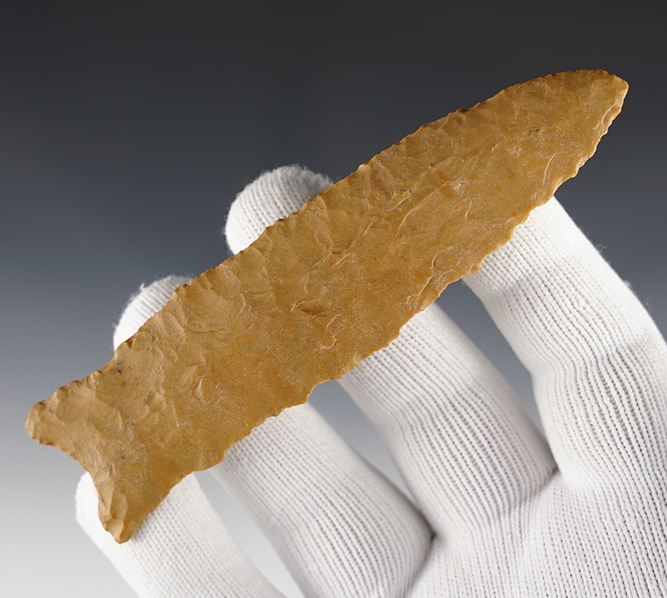 4 5/8" Quad made from Jasper. Found in Gibson Co., Tennessee. Davis COA, G-9.
