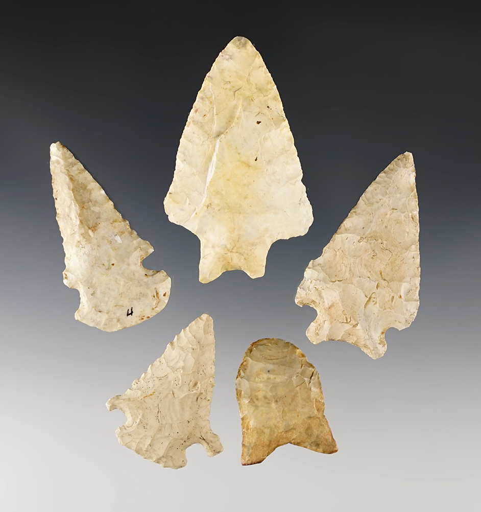Set of 5 nice Ohio area points in nice condition. The largest is 2 1/2".