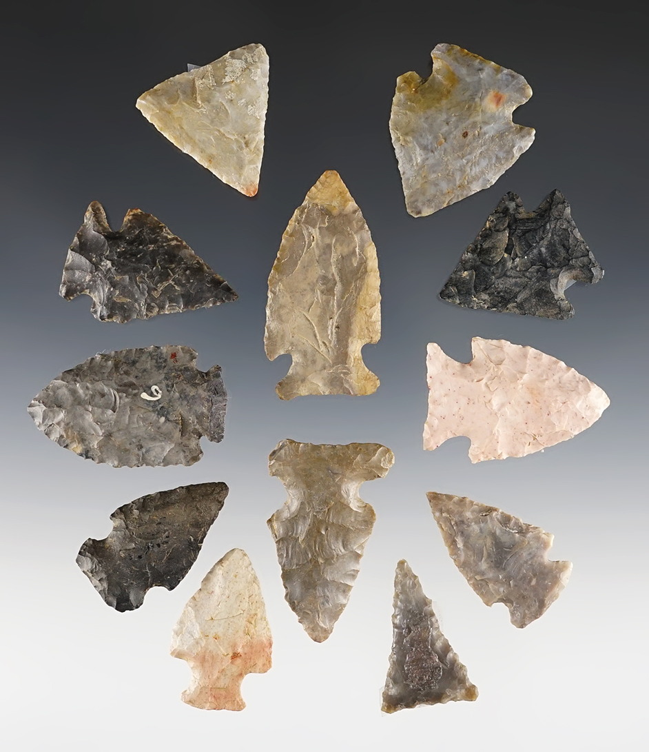 Set of 12 assorted Ohio points in nice condition. The largest is 1 13/16".