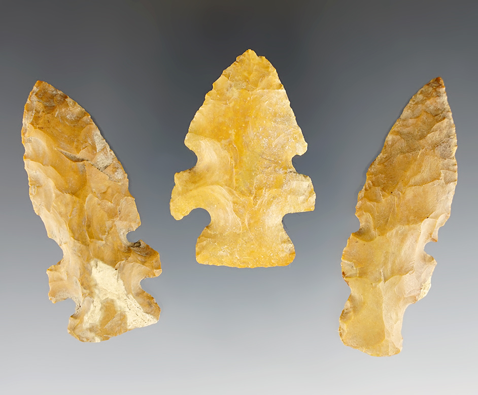 Set of three Mississippi Evans points made from Jasper. All include Partain COA's.