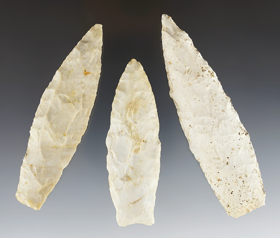 Set of three well made Lanceolates found in Missouri. The largest is 4 3/16".
