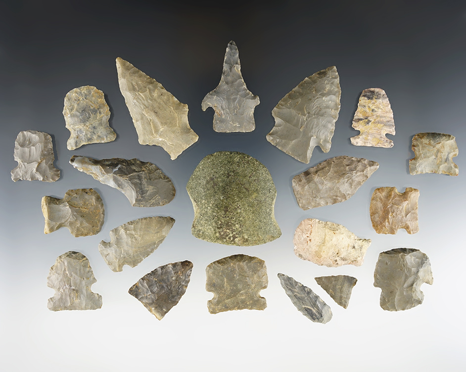 Set of 20 assorted points found at Crib Mound, Spencer Co., Indiana by Marcus Meeks.