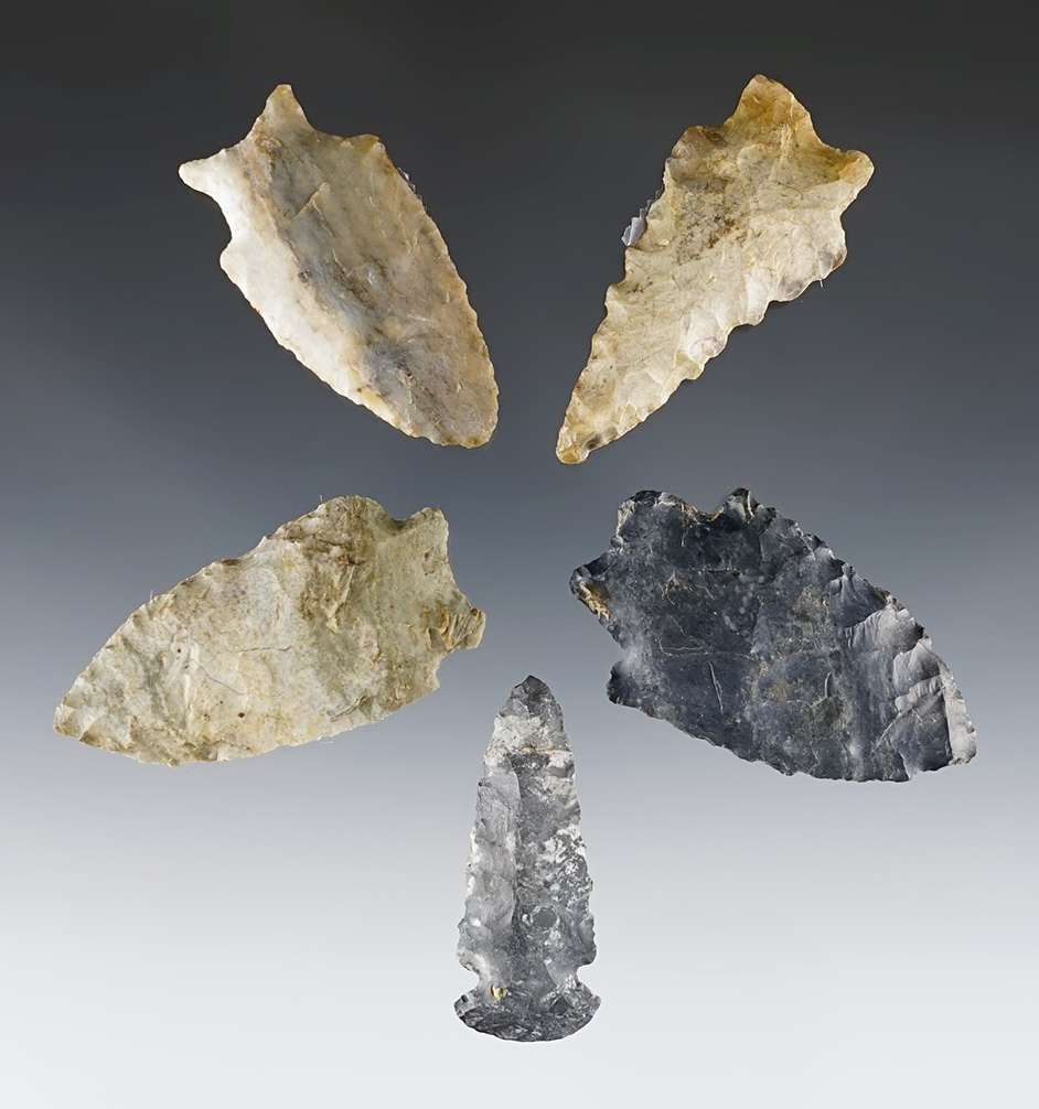 Set of 5 Ohio points including a miniature Dovetail, two Transitional points and more.