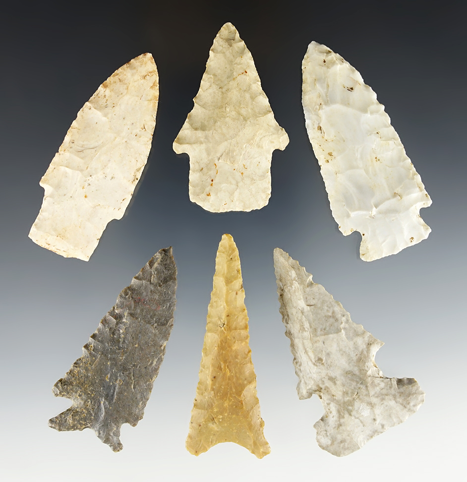 Set of 6 assorted Midwest points in nice condition. The largest is 2 5/8".