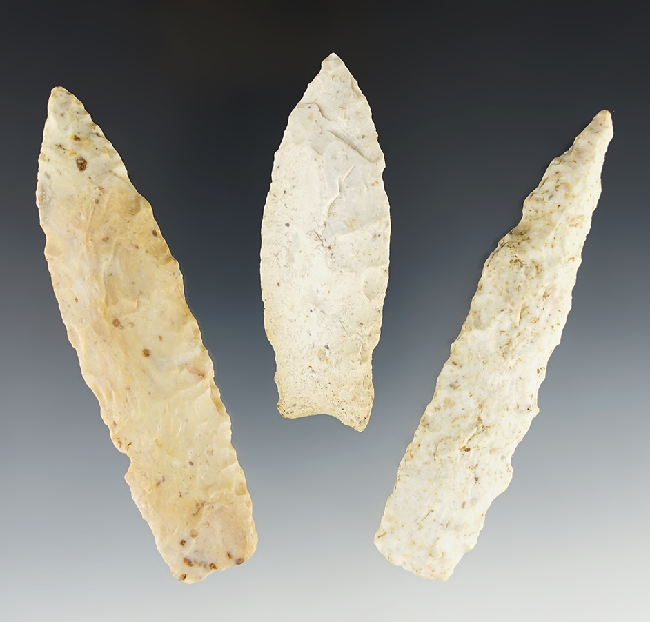 Set of three well made Lanceolates found in Missouri. All are well patinated.