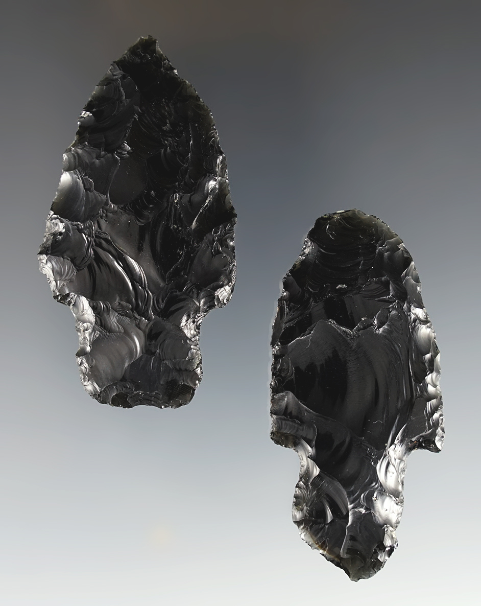 Pair of nicely made Parmans found in Washoe Co., Nevada. Both made from Obsidian.