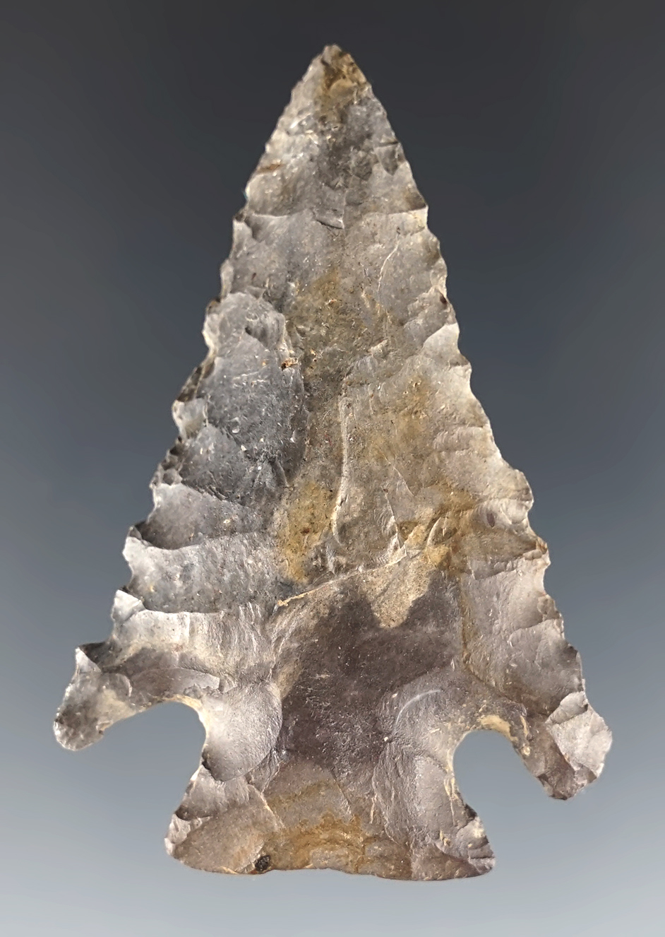 2 7/16" Notch-Base Dovetail that is beveled. Made from Coshocton Flint, Coshocton Co., Ohio.