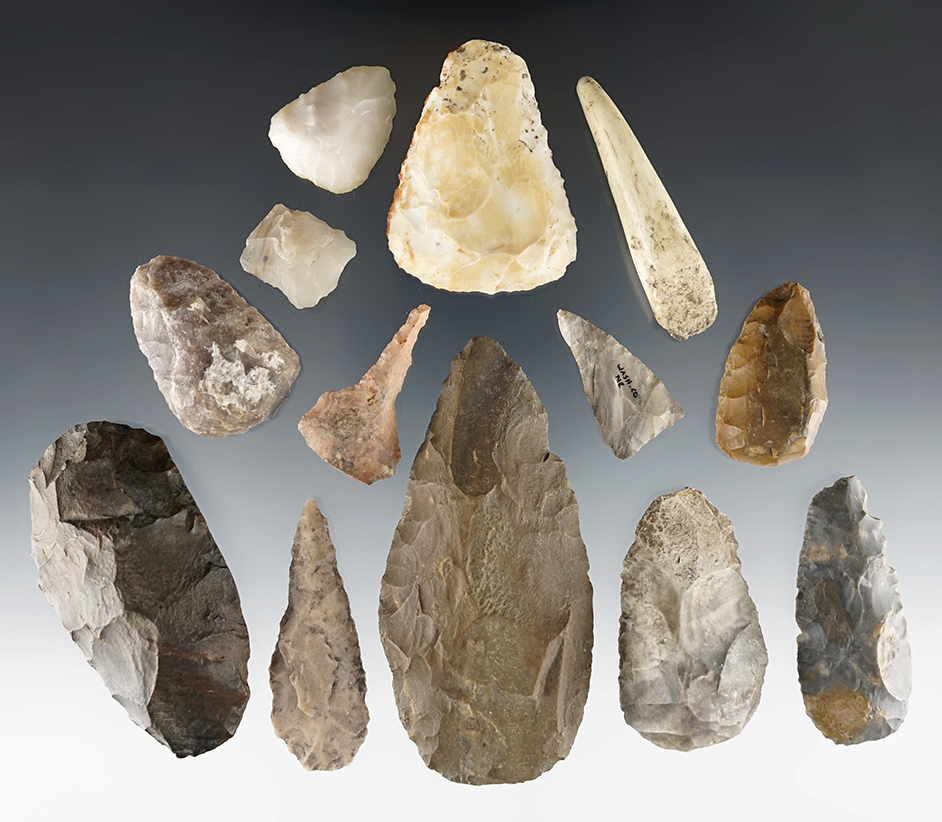 Set of 13 assorted Flint and Antler Tools. Found between 1910-1920 near the Missouri River.