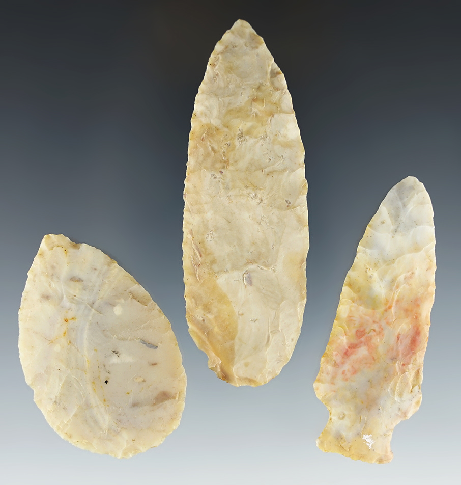 Set of three Ohio Points/Blades made from Flint Ridge Flint.  Two were found in Fairfield Co.
