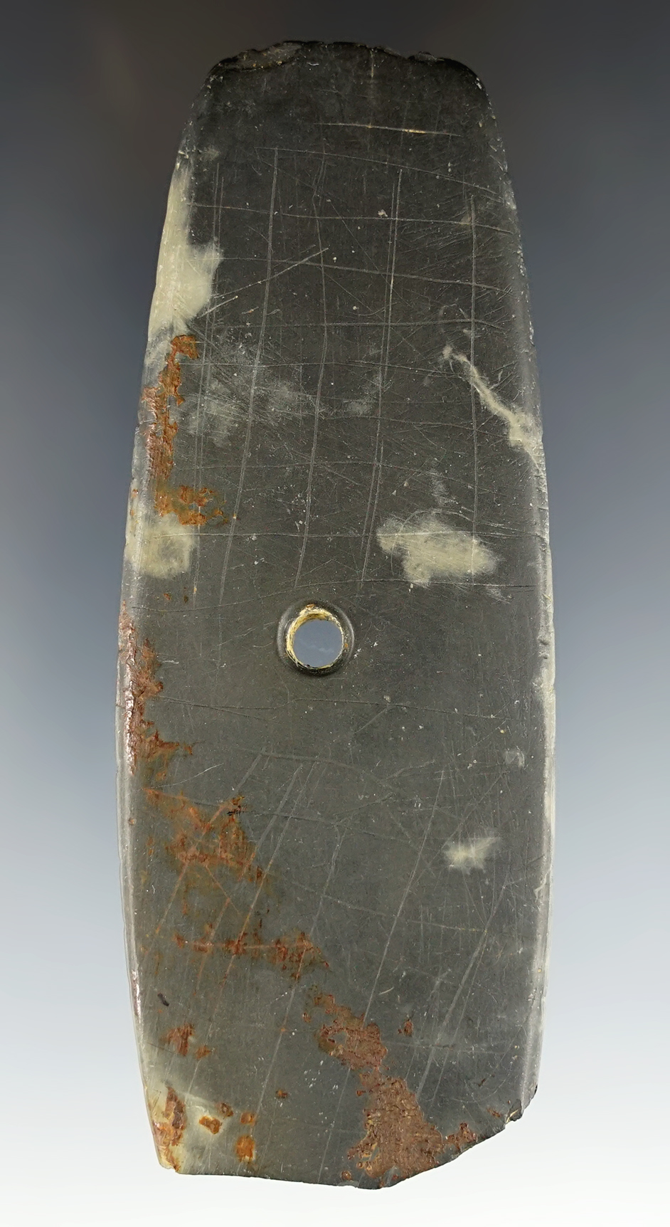 Incredible color on this 4 5/16" highly engraved and tallied Gorget section found in Ohio.