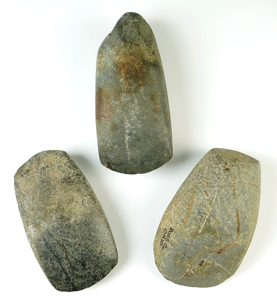 Set of three nice Ohio Celts from Ross, Licking and Fairfield Counties. The largest is 5 3/16".
