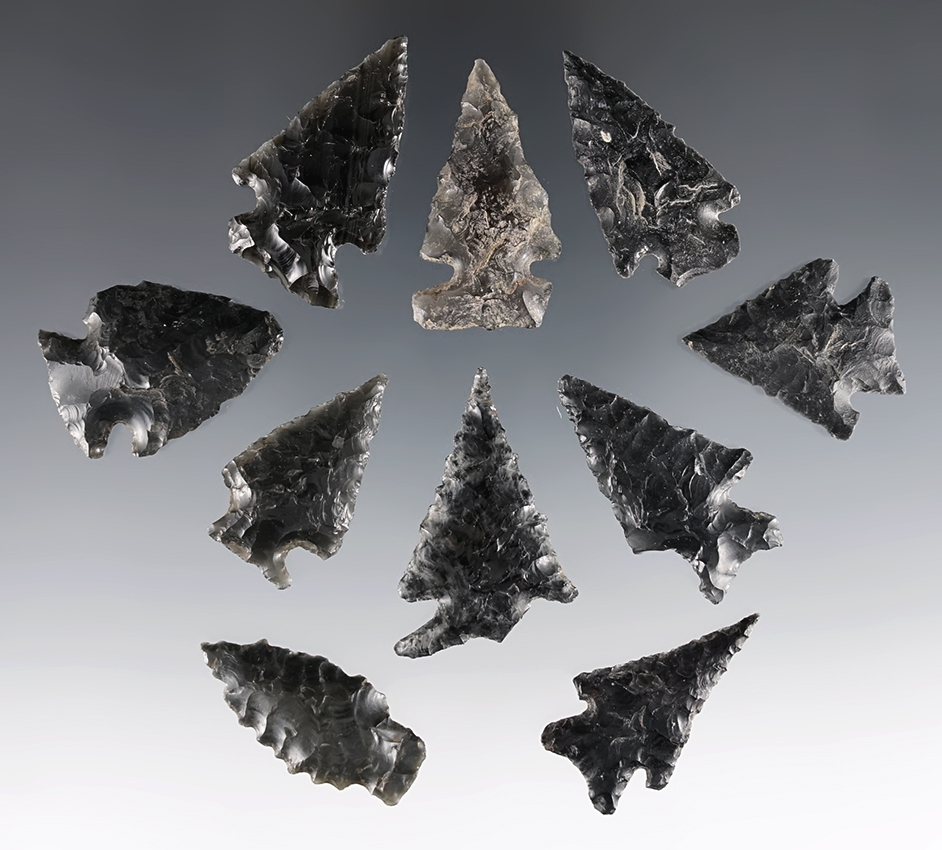 Set of 10 assorted points found by R.A Wilson in the 1940's in Lake Co., Oregon. Ex. Wilson.