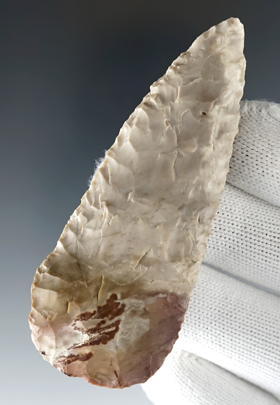Attractive material on this 3 1/16" Late Prehistoric Knife - Wasco Co., Oregon. Stermer COA.