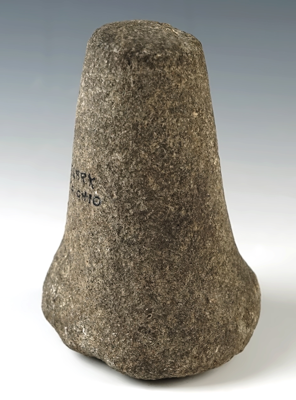 4 3/4" tall Bell Pestle made from patinated Hardstone. Found in Clark Co., Ohio