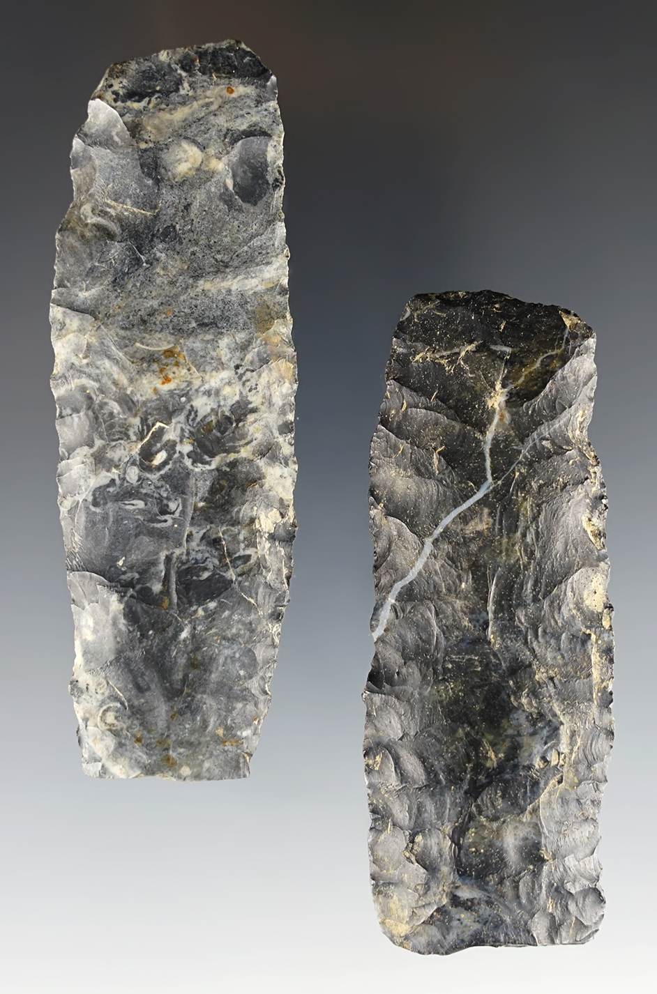 Pair of Paleo Knives made from Coshocton Flint. Both are from Ohio. The larger is 3 3/8".