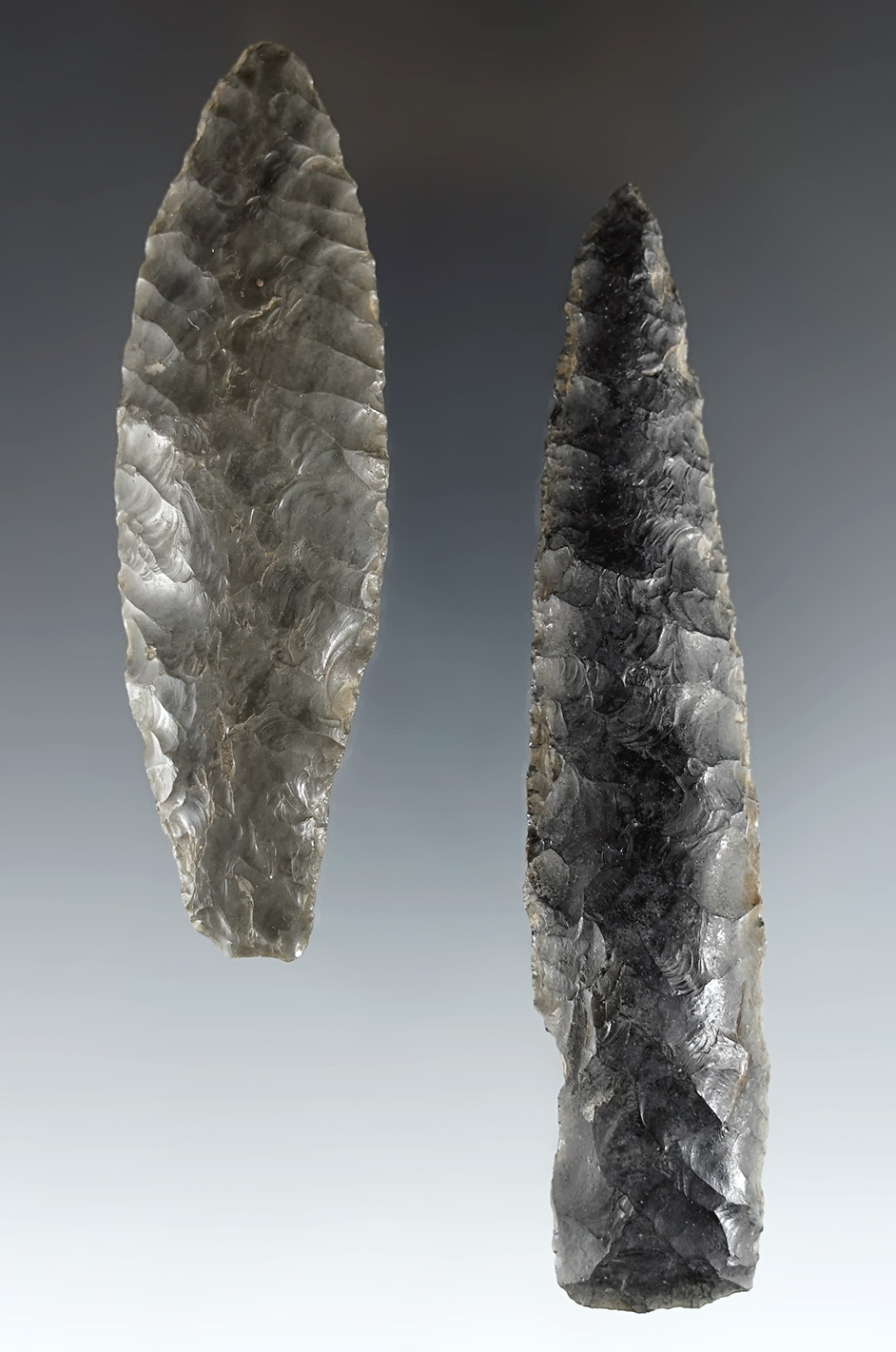 Pair of nicely flaked Obsidian Blades recovered in Clackamas Co., Oregon in the 1880's.