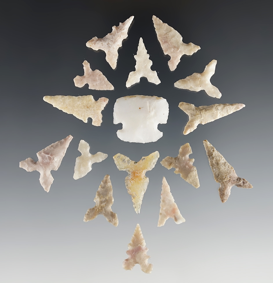 Set of 16 points including 15 Toyah points and one Scraper. Found in Texas. Ex. Erick Kruger.
