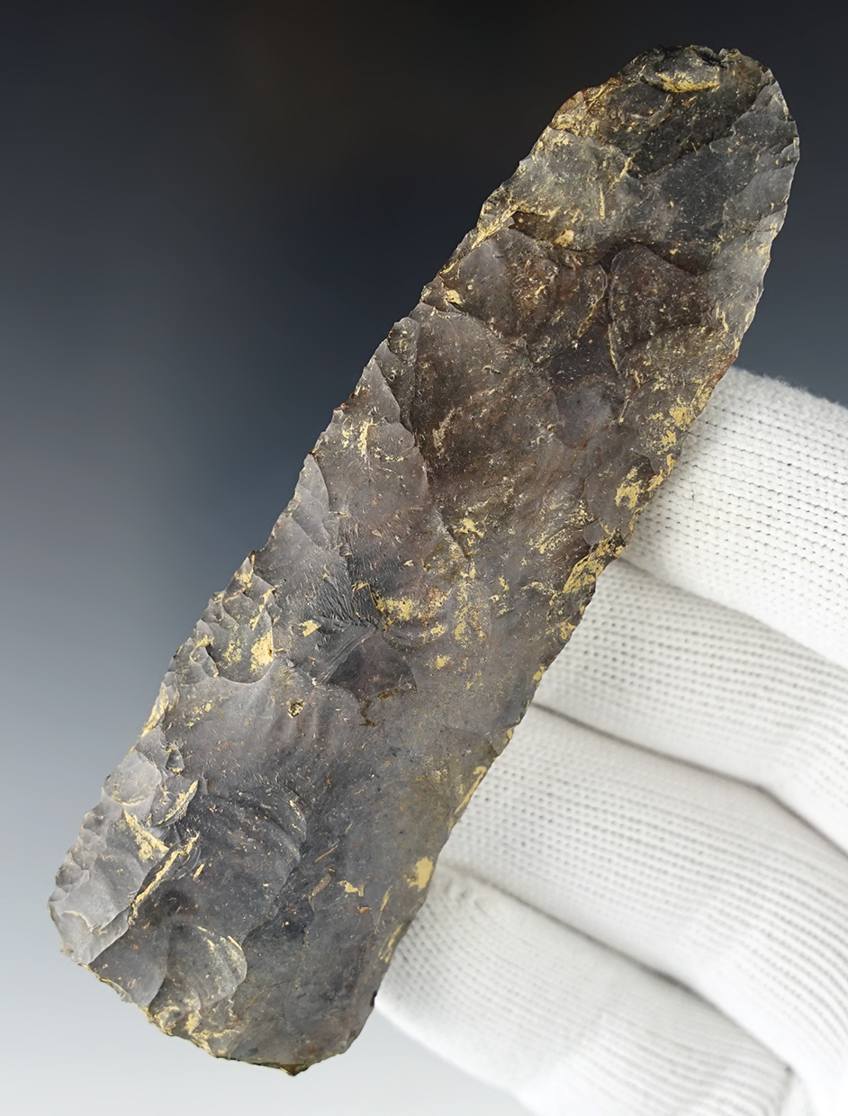 4" Paleo Knife found by Bill Kittle in Glouster, Athens Co., Ohio. Made from Coshocton Flint.