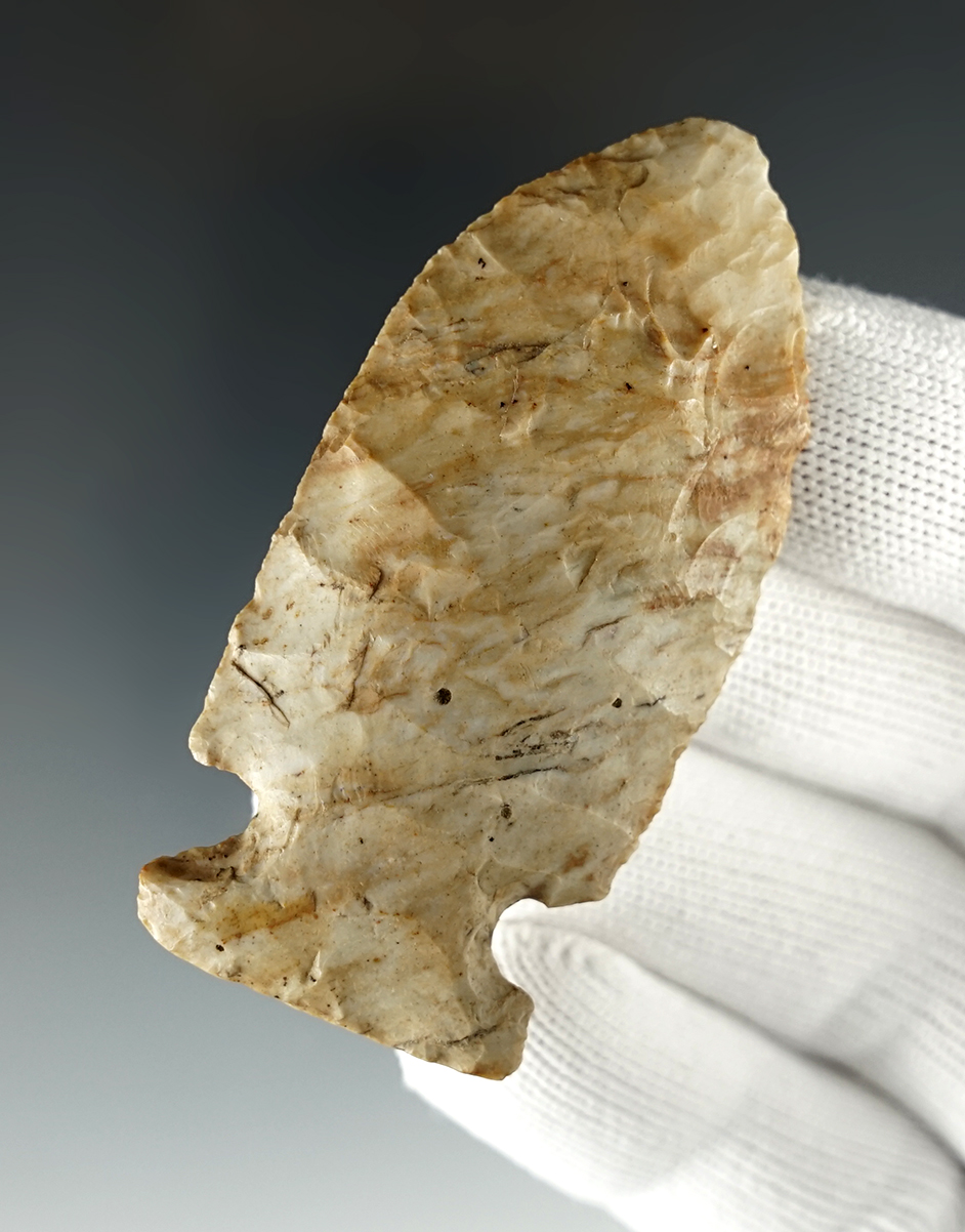 2 5/8" Classic Archaic Sidenotch made from  Plum Run Flint. Found in Tuscarawas Co., Ohio.