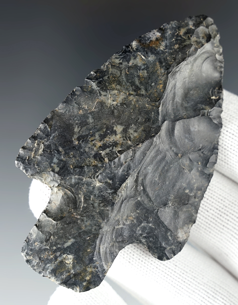 3 1/8" Adena made from nicely patinated Coshocton Flint, found in Ohio.