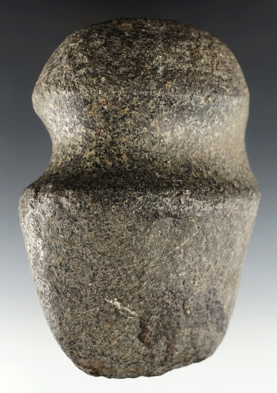 5 1/4" long 3/4 Groove Axe made from heavily patinated Hardstone. Found in Clark Co., Ohio.