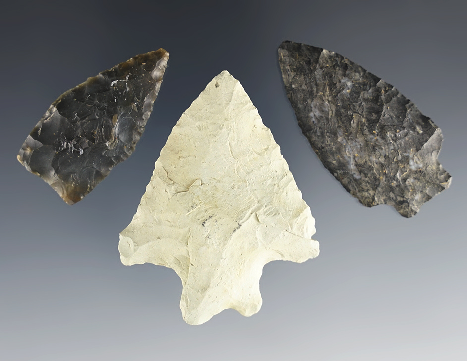 Set of three nice North Carolina points in good condition. The largest is 2 3/16".