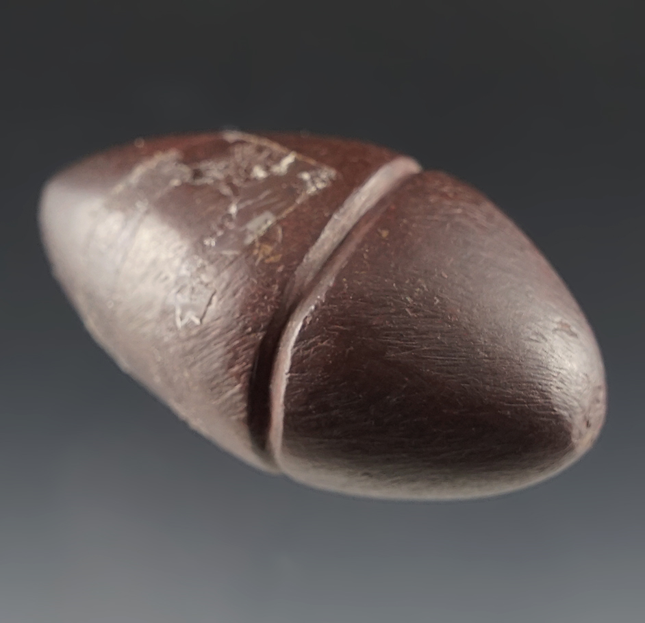 Well made 1 3/4" long Grooved Plummet made from polished Hematite. Clark Co., Ohio.