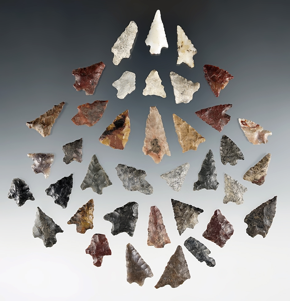 Large group of 37 assorted arrow points recovered in Clackamas Co., Oregon.