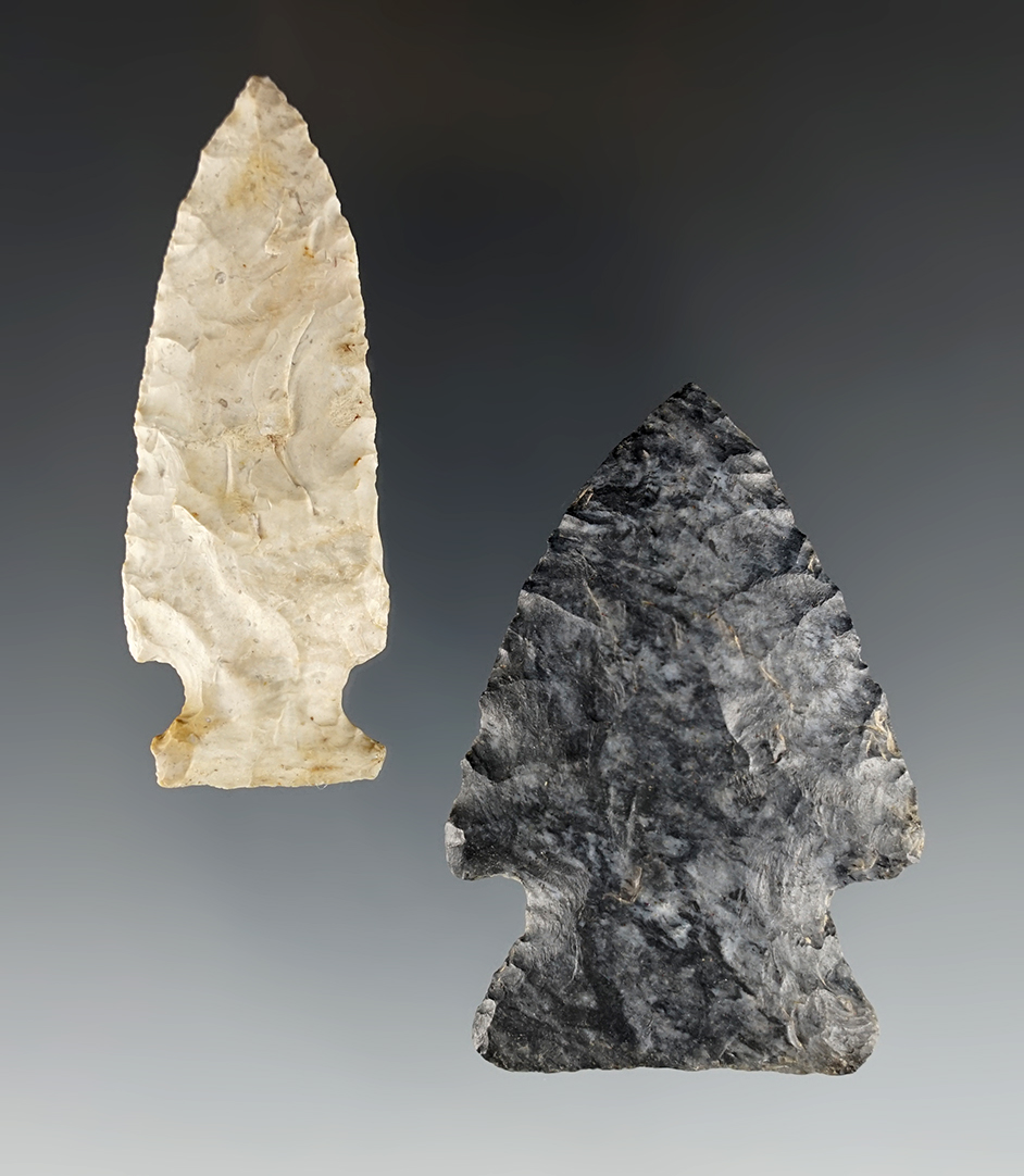 Pair of nice Ohio points including a 2 5/16" Cornernotch and a 2 3/8" Sidenotch.