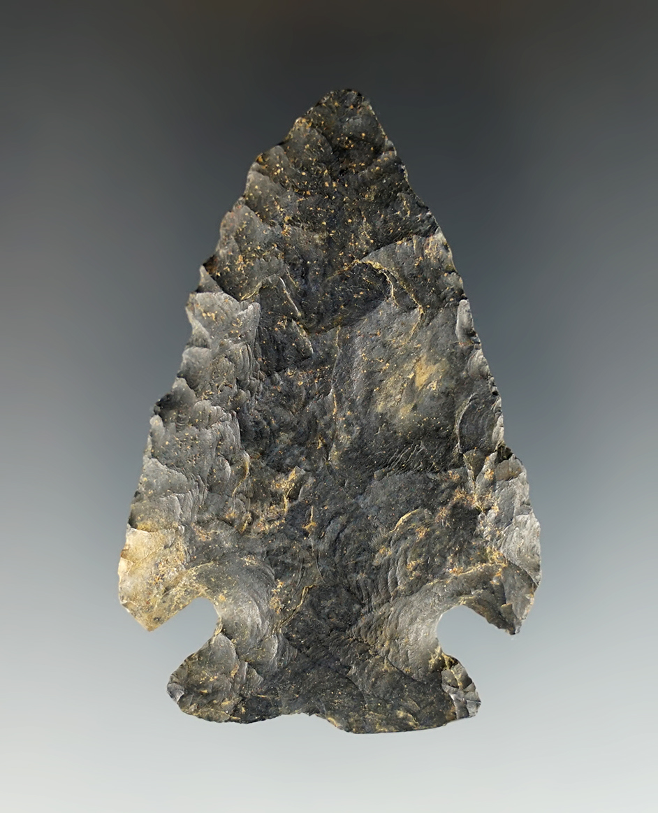 2 9/16" Archaic Notch-Base Dovetail made from Coshocton Flint. Madison Co., Ohio.