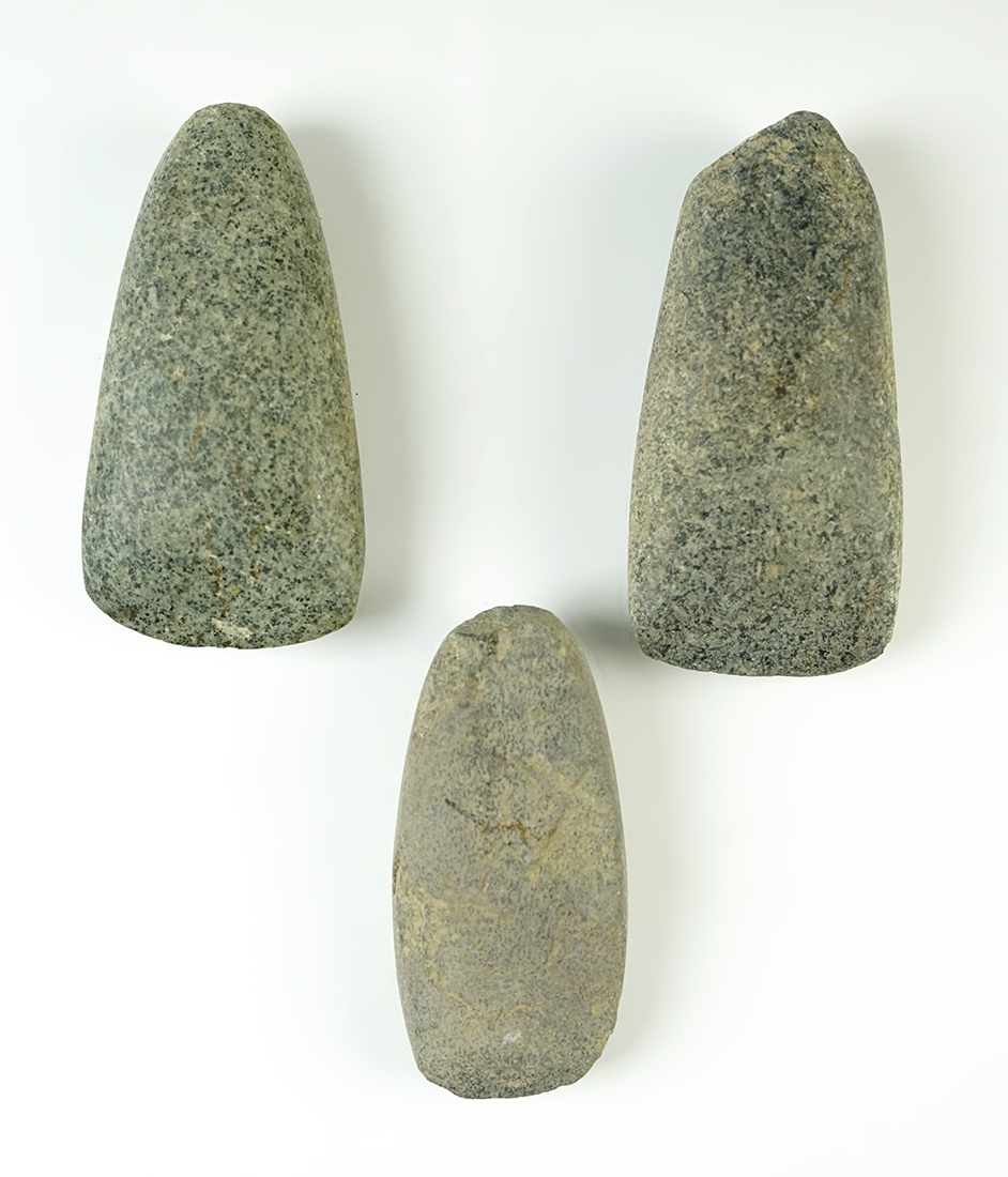 Set of three nicely made Hardstone Celts found in Washington. The largest is 4 3/4".