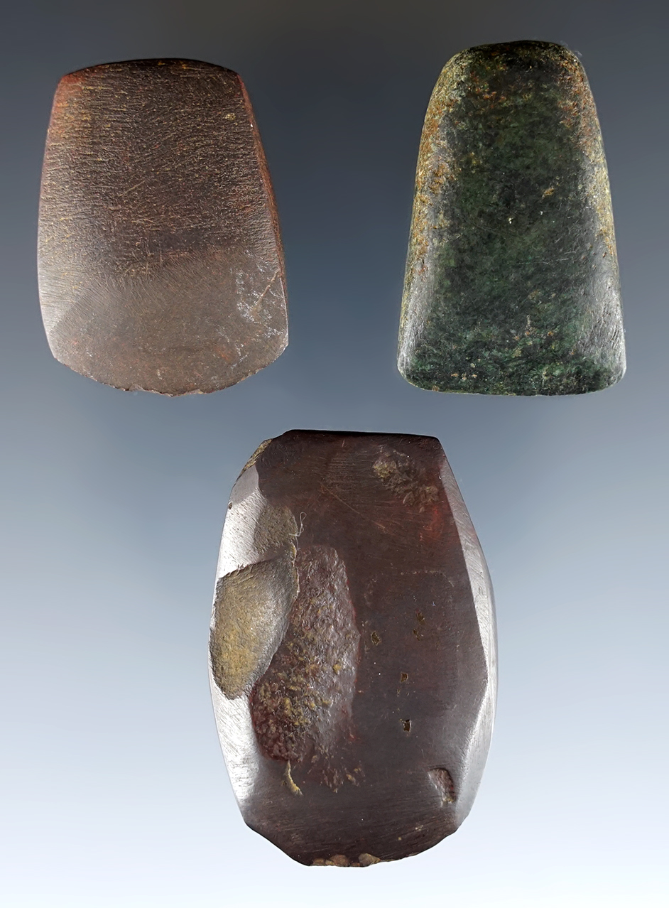 Set of 3 miniature Ohio Celts. Two are made from Hematite. The largest is 1 15/16".