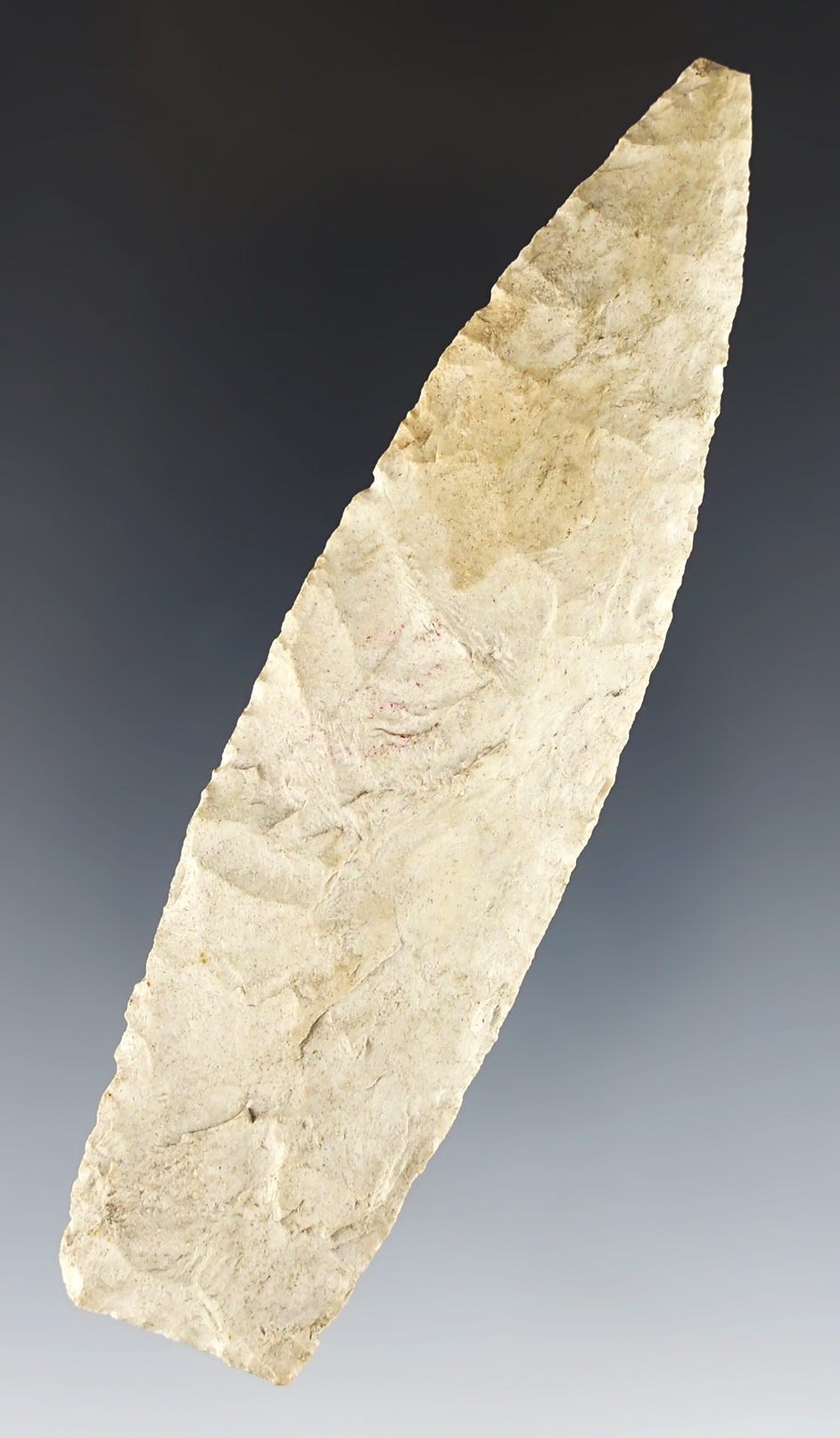 4 3/16" Paleo Lanceolate found in Huron Co., Ohio. Very minor tip ding, displays great.