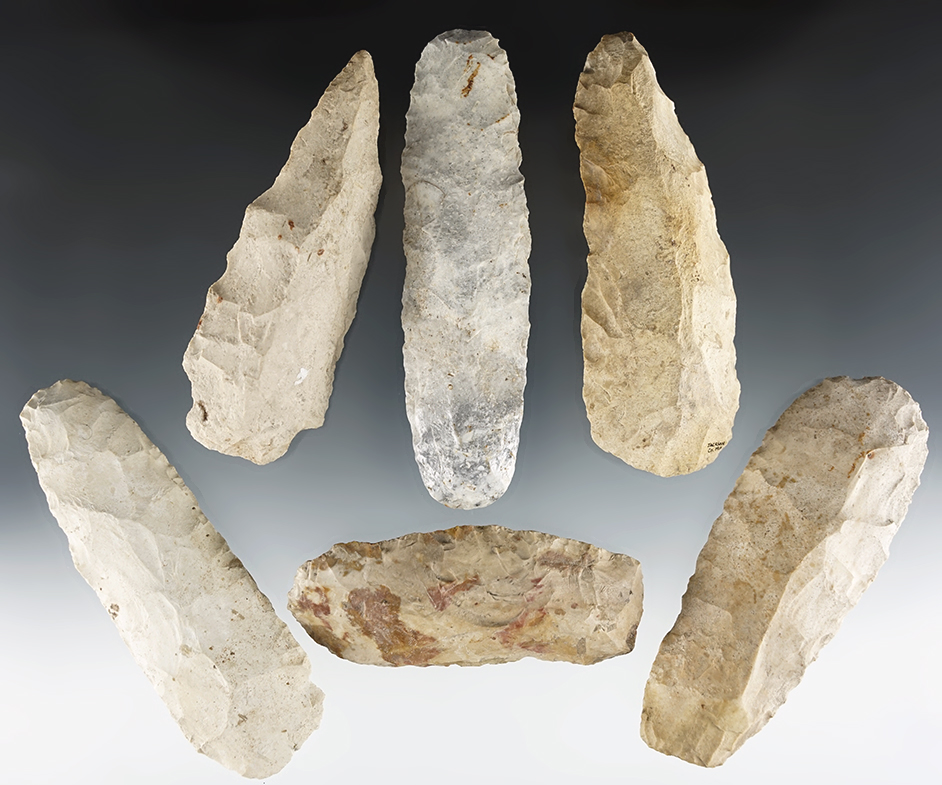 Set of 6 Flint Tools found in Jackson Co., Missouri. The largest is 5".