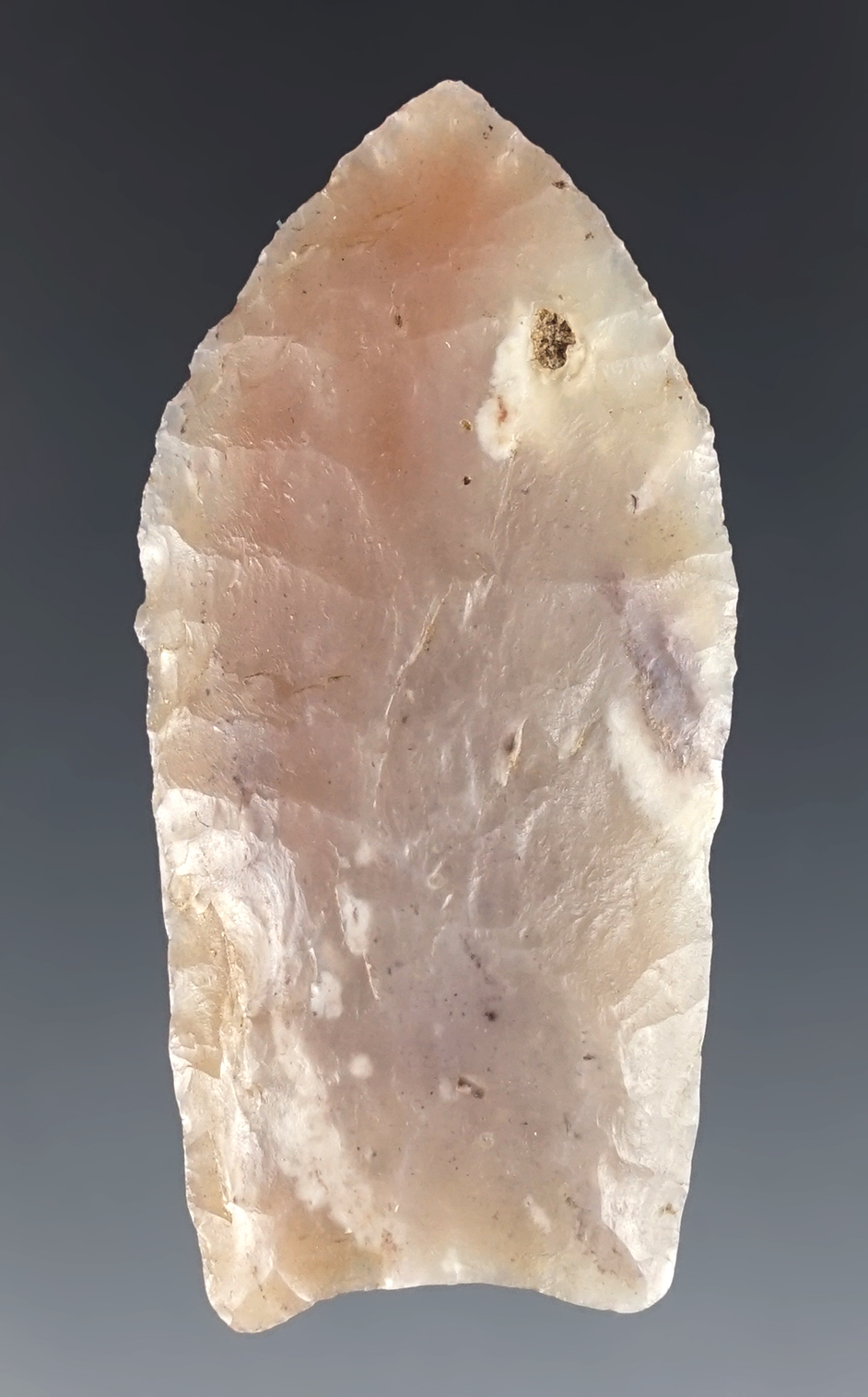2" Paleo Midland very well flaked from translucent Flattop Chalcedony - Nebraska. COA.